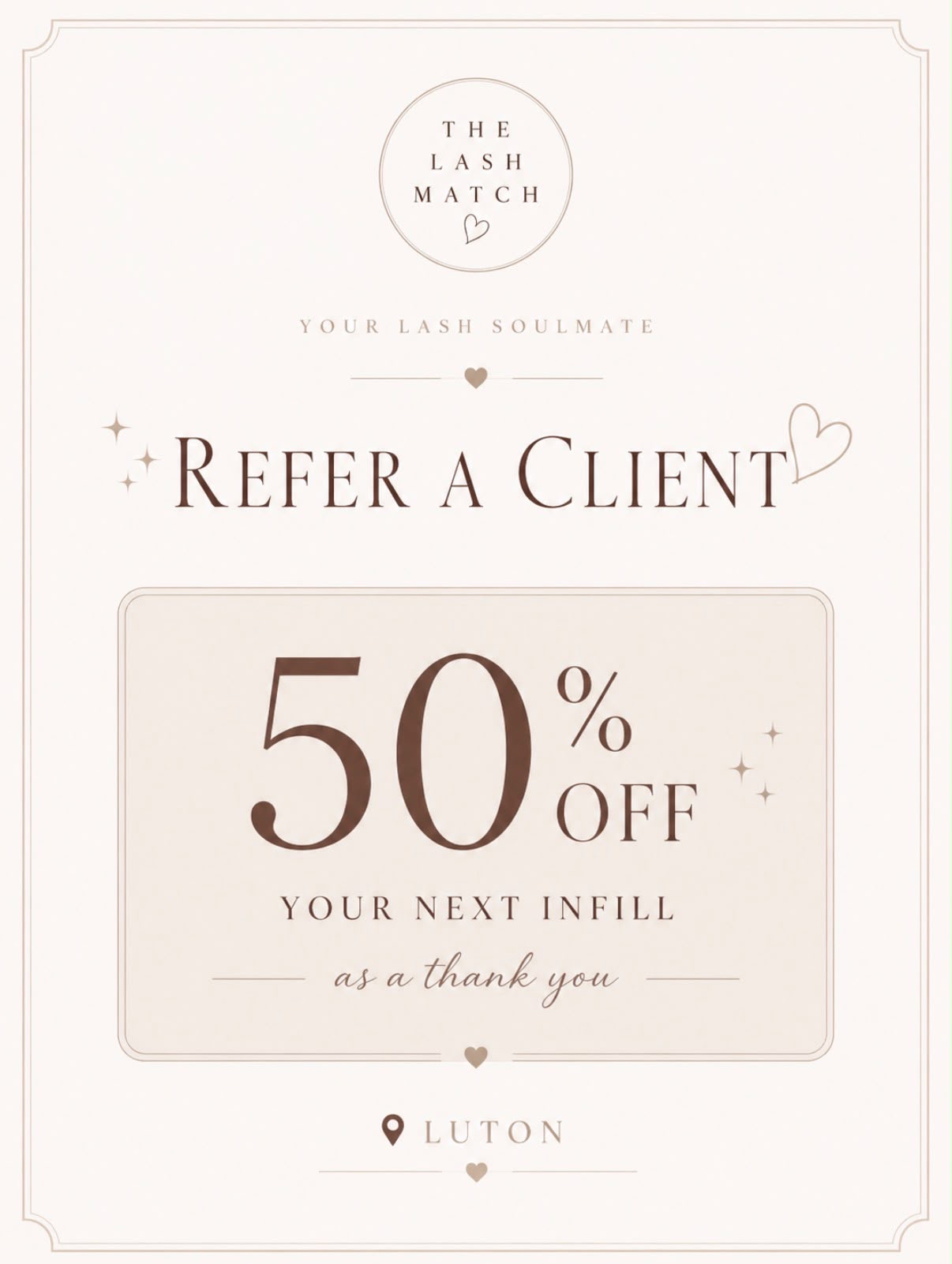 Refer a client 50% off your next infill