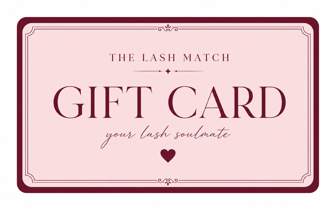 The Lash Match gift card in blush pink and burgundy